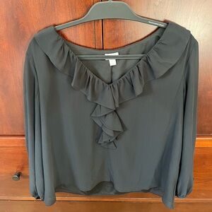 J. Crew Elegant Black Ruffle Top